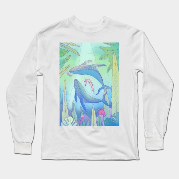 The Girl And The Whales Long Sleeve T-Shirt by Swadeillustrations